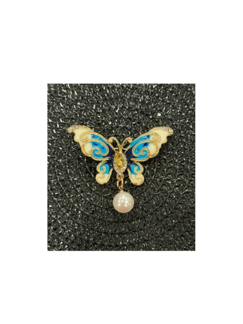 Blue Gold Butterfly Brooch One Size